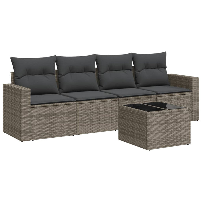Set Divano da Giardino 5 pz con Cuscini-Sofa da Giardino-Divanetto da esterno Grigio in Polyrattan 362031