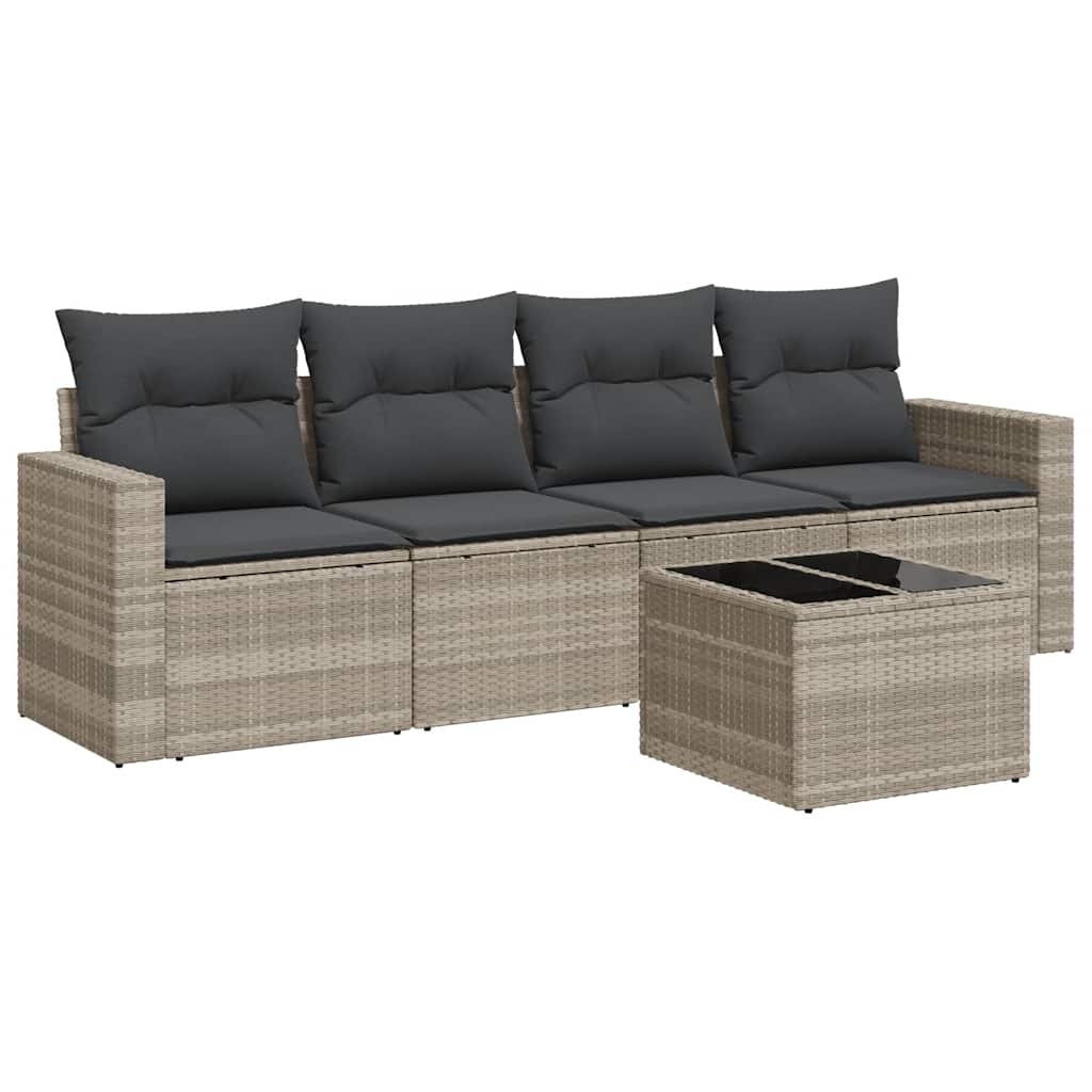 Set Divano da Giardino 5pz con Cuscini-Sofa da Giardino-Divanetto da esterno Grigio Chiaro Polyrattan 486424