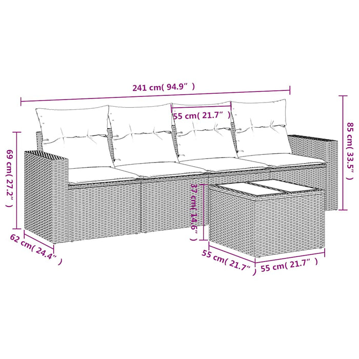 Set Divano da Giardino 5pz con Cuscini-Sofa da Giardino-Divanetto da esterno Grigio Chiaro Polyrattan 486424