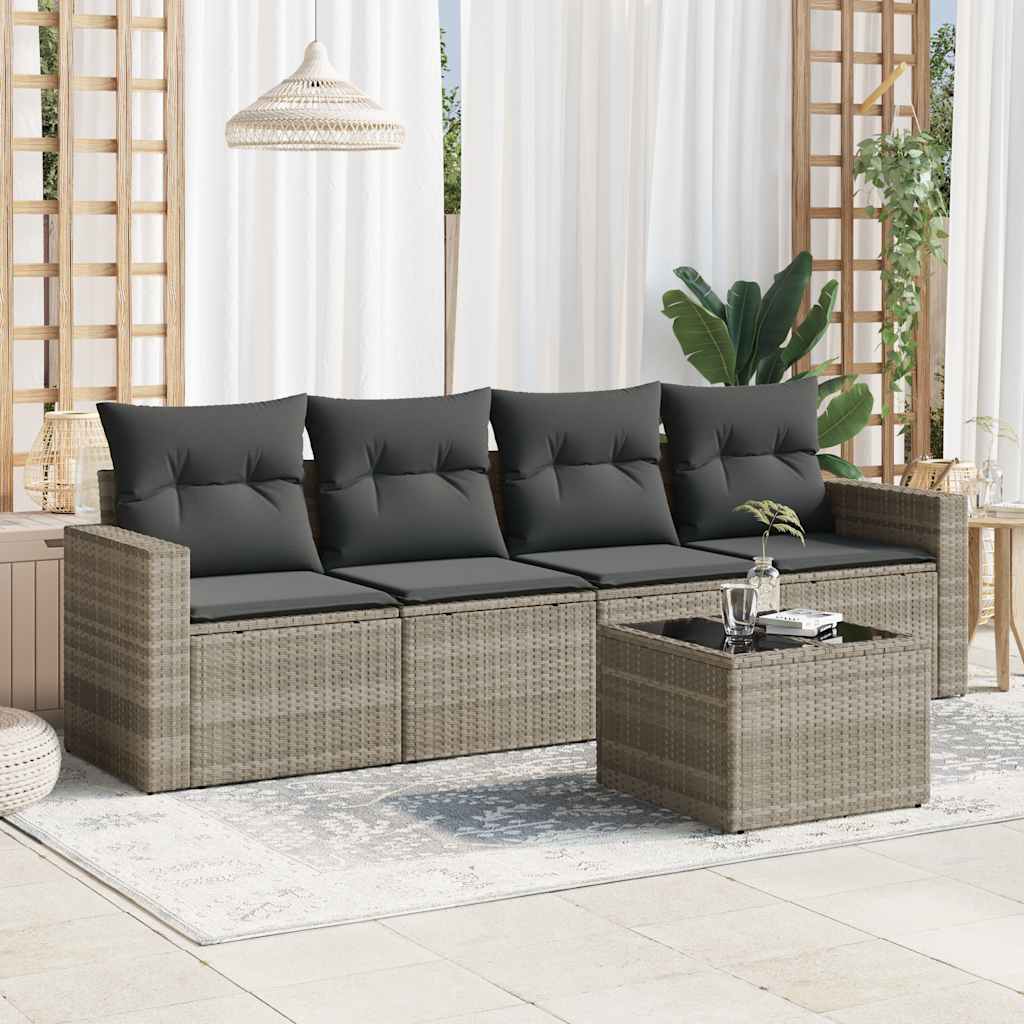 Set Divano da Giardino 5pz con Cuscini-Sofa da Giardino-Divanetto da esterno Grigio Chiaro Polyrattan 486424