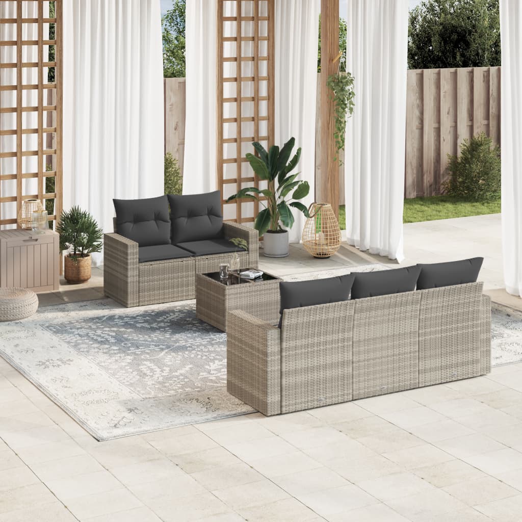 vidaXL Set Divano da Giardino 6pz con Cuscini Grigio Chiaro Polyrattan
