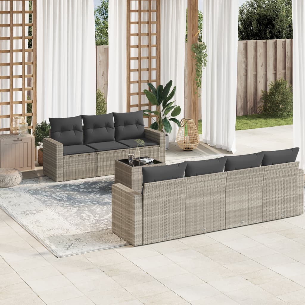 vidaXL Set Divano da Giardino 8pz con Cuscini Grigio Chiaro Polyrattan