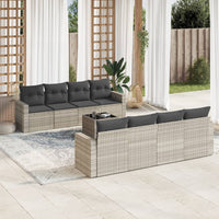vidaXL Set Divano da Giardino 9pz con Cuscini Grigio Chiaro Polyrattan