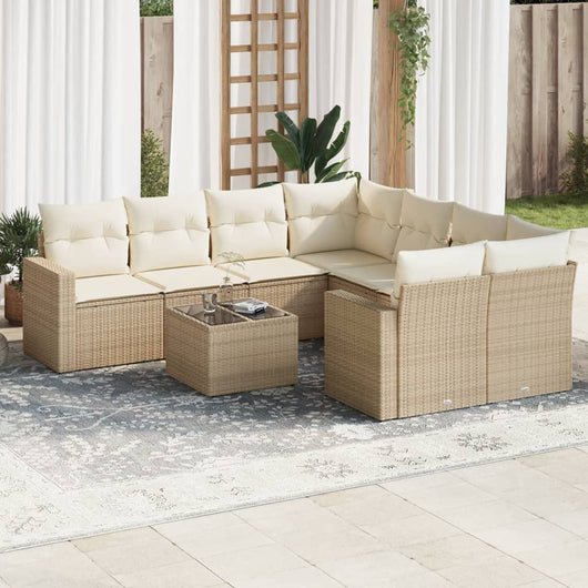 vidaXL Set Divano da Giardino 9 pz con Cuscini Beige in Polyrattan