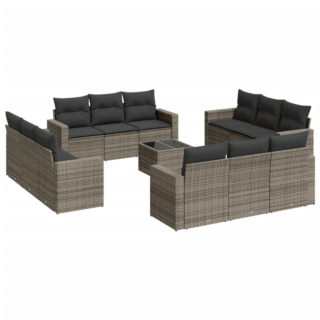 Set Divani da Giardino 13 pz con Cuscini Grigio in Polyrattan 3218770