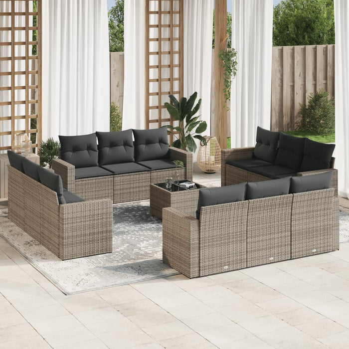 Set Divani da Giardino 13 pz con Cuscini Grigio in Polyrattan 3218770