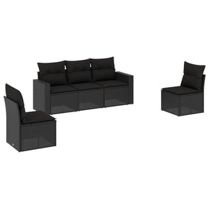 vidaXL Set Divani da Giardino 5 pz con Cuscini in Polyrattan Nero