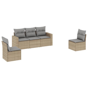 Set Divano da Giardino 5 pz con Cuscini-Sofa da Giardino-Divanetto da esterno Beige in Polyrattan 443512