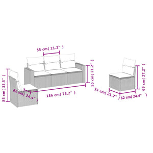 Set Divano da Giardino 5 pz con Cuscini-Sofa da Giardino-Divanetto da esterno Grigio in Polyrattan 553404