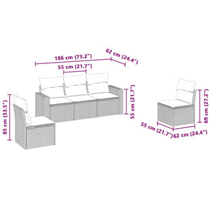 Set Divano da Giardino 5pz con Cuscini-Sofa da Giardino-Divanetto da esterno Grigio Chiaro Polyrattan 227158