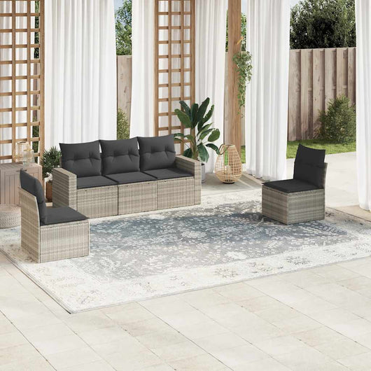Set Divano da Giardino 5pz con Cuscini-Sofa da Giardino-Divanetto da esterno Grigio Chiaro Polyrattan 227158