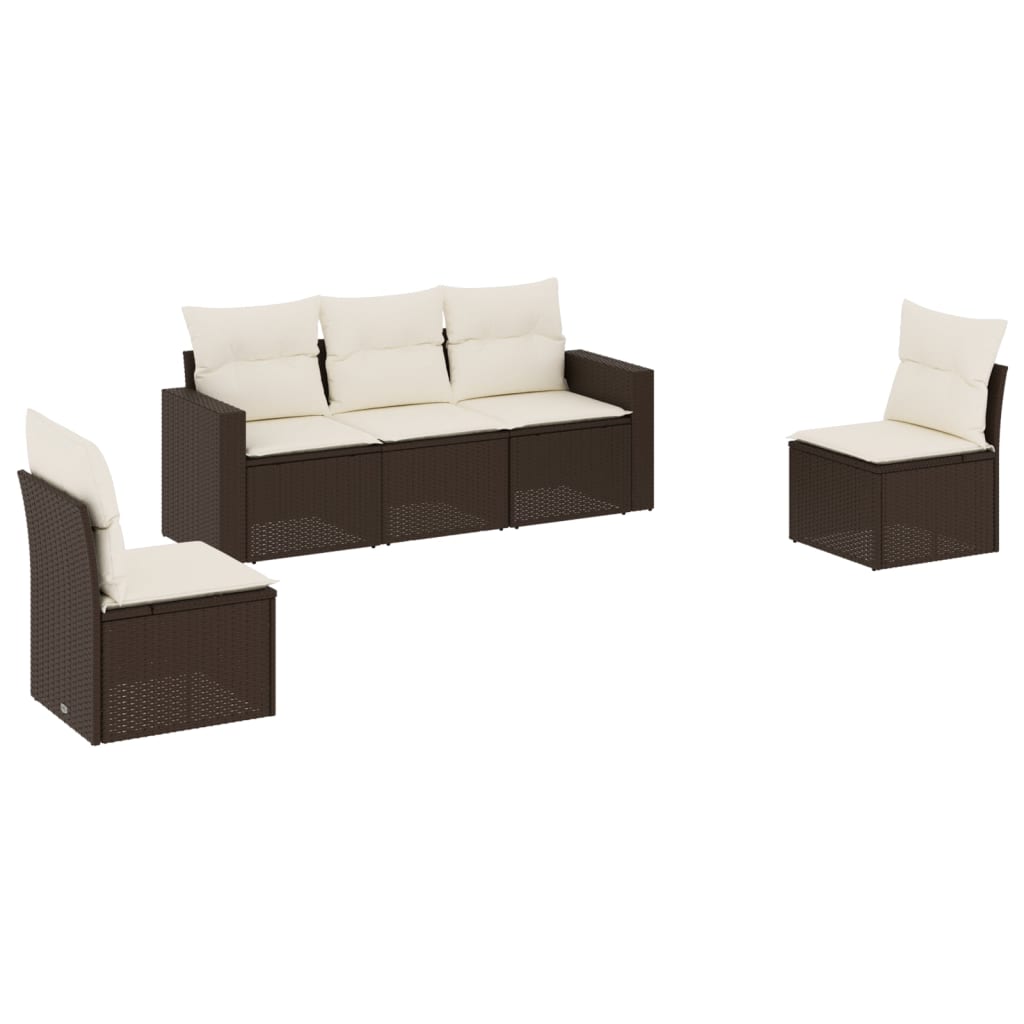 Set Divano da Giardino 5 pz con Cuscini-Sofa da Giardino-Divanetto da esterno Marrone in Polyrattan 803702