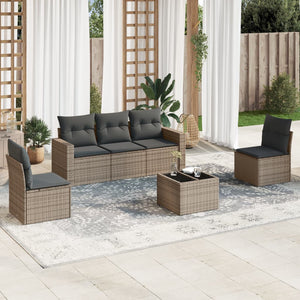 Set Divano da Giardino 6 pz con Cuscini-Sofa da Giardino-Divanetto da esterno Grigio in Polyrattan 625285