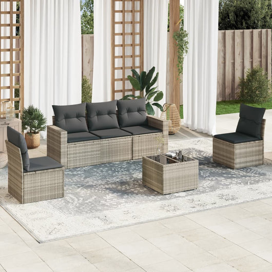 Set Divano da Giardino 6pz con Cuscini-Sofa da Giardino-Divanetto da esterno Grigio Chiaro Polyrattan 337171