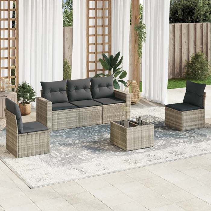 Set Divano da Giardino 6pz con Cuscini-Sofa da Giardino-Divanetto da esterno Grigio Chiaro Polyrattan 337171