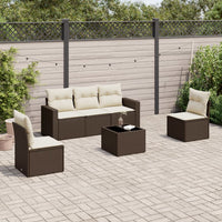 Set Divano da Giardino 6 pz con Cuscini-Sofa da Giardino-Divanetto da esterno Marrone in Polyrattan 513254