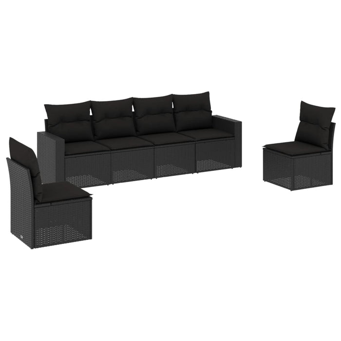 Set Divano da Giardino 6 pz con Cuscini Nero in Polyrattan 3218795