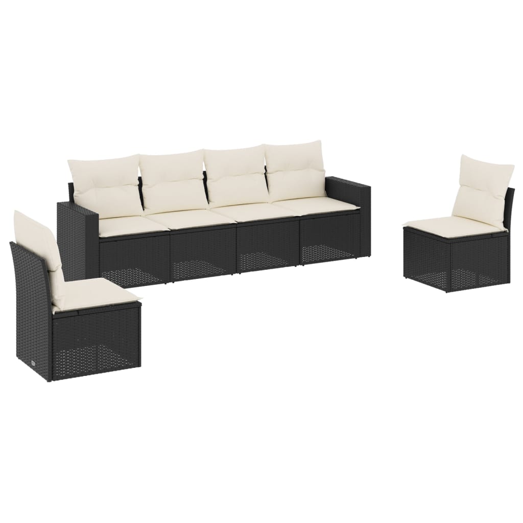 Set Divano da Giardino 6 pz con Cuscini-Sofa da Giardino-Divanetto da esterno Nero in Polyrattan 502563