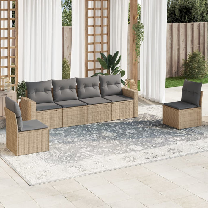 Set Divano da Giardino 6 pz con Cuscini-Sofa da Giardino-Divanetto da esterno Beige in Polyrattan 372802