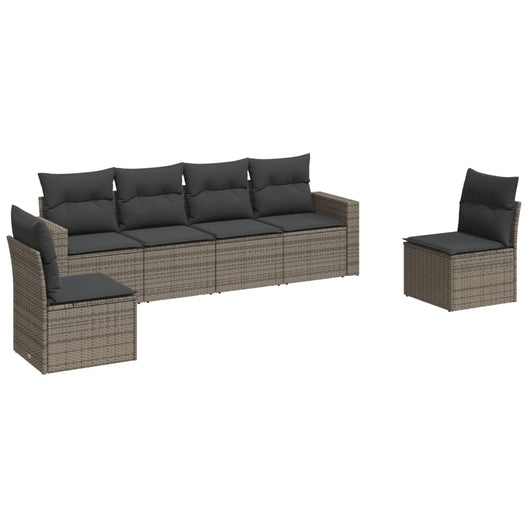 Set Divano da Giardino 6 pz con Cuscini-Sofa da Giardino-Divanetto da esterno Grigio in Polyrattan 760176