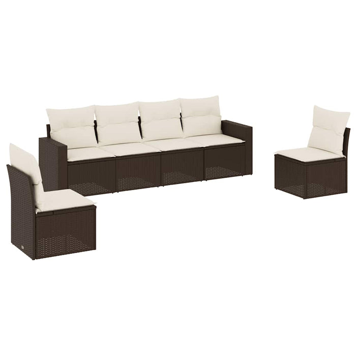 Set Divano da Giardino 6 pz con Cuscini Marrone in Polyrattan 3218803