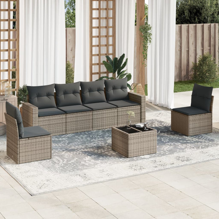 Set Divani da Giardino 7 pz con Cuscini Grigio in Polyrattan 3218810