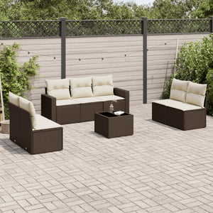 Set Divani da Giardino 8 pz con Cuscini Marrone in Polyrattan 3218833