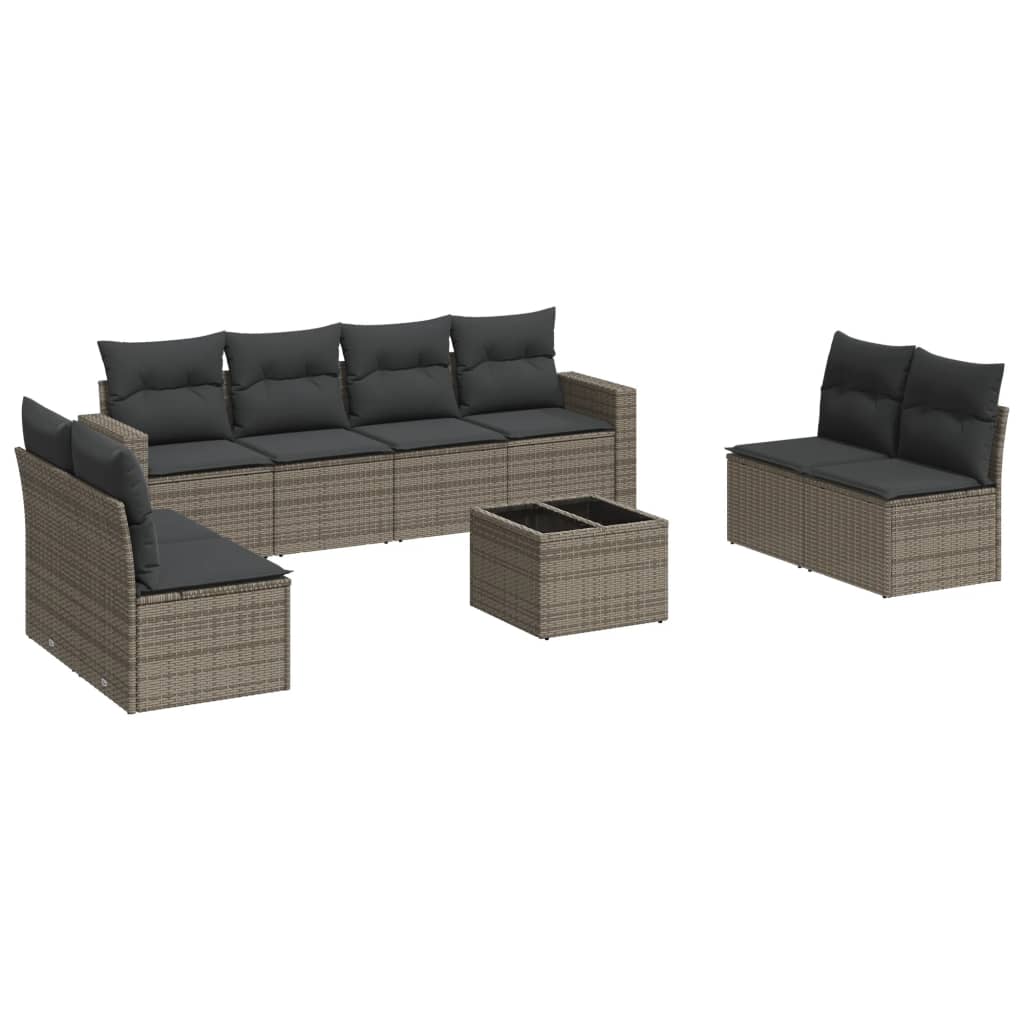 vidaXL Set Divano da Giardino 9 pz con Cuscini Grigio in Polyrattan