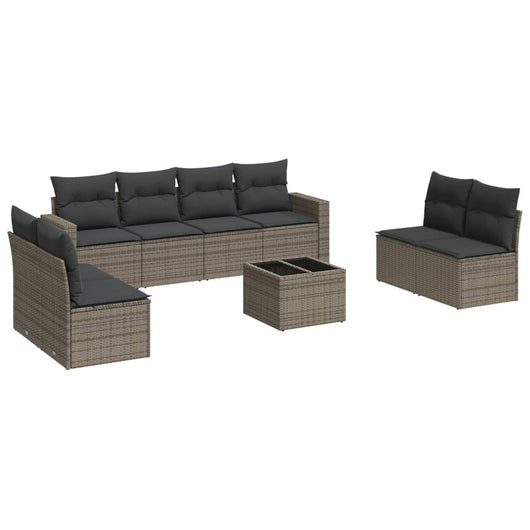 vidaXL Set Divano da Giardino 9 pz con Cuscini Grigio in Polyrattan