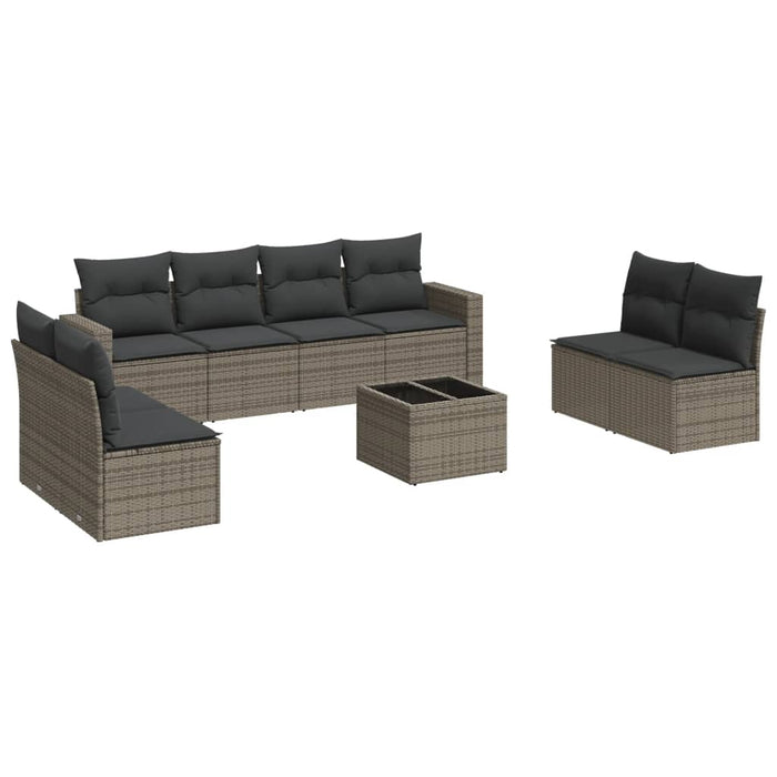 vidaXL Set Divano da Giardino 9 pz con Cuscini Grigio in Polyrattan