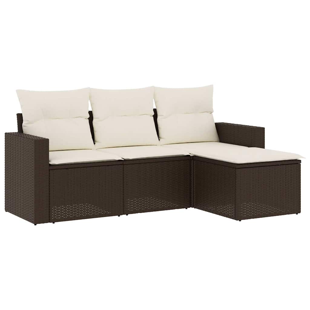 Set Divano da Giardino 4 pz con Cuscini-Sofa da Giardino-Divanetto da esterno Marrone in Polyrattan 464253
