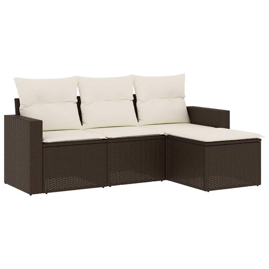 Set Divano da Giardino 4 pz con Cuscini-Sofa da Giardino-Divanetto da esterno Marrone in Polyrattan 464253