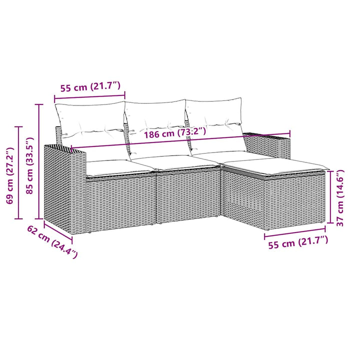 Set Divano da Giardino 4 pz con Cuscini-Sofa da Giardino-Divanetto da esterno Marrone in Polyrattan 464253