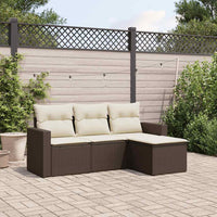 Set Divano da Giardino 4 pz con Cuscini-Sofa da Giardino-Divanetto da esterno Marrone in Polyrattan 464253
