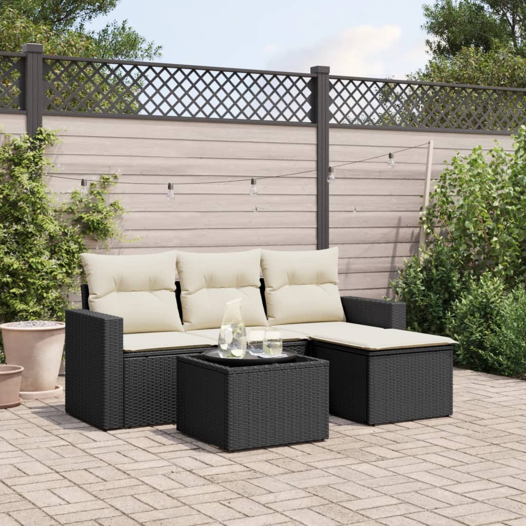 Set Divani da Giardino 5 pz con Cuscini in Polyrattan Nero 3218866