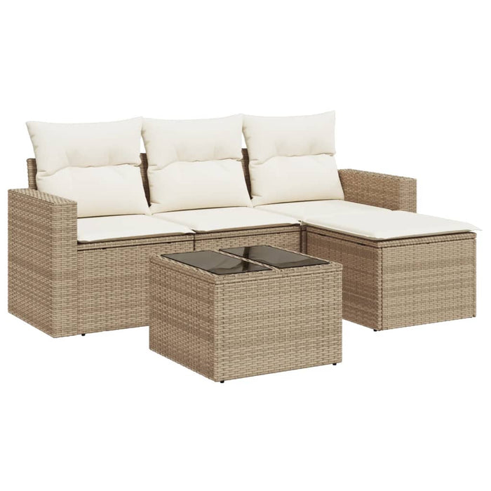 Set Divano da Giardino 5 pz con Cuscini-Sofa da Giardino-Divanetto da esterno Beige in Polyrattan 488446