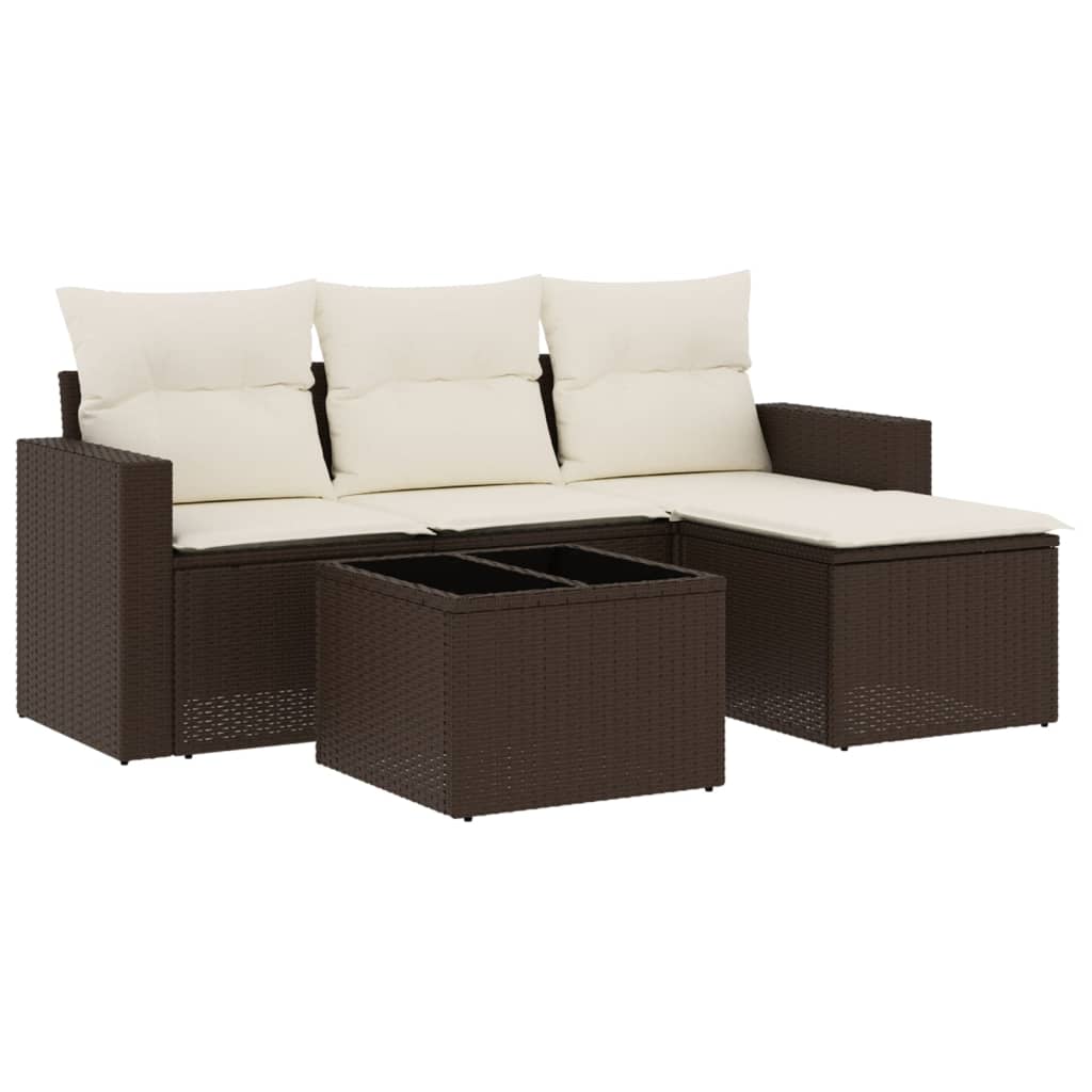 Set Divano da Giardino 5 pz con Cuscini-Sofa da Giardino-Divanetto da esterno Marrone in Polyrattan 606525