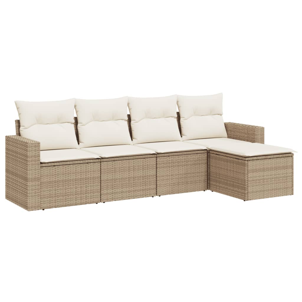 Set Divano da Giardino 5 pz con Cuscini-Sofa da Giardino-Divanetto da esterno Beige in Polyrattan 137085