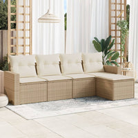Set Divano da Giardino 5 pz con Cuscini-Sofa da Giardino-Divanetto da esterno Beige in Polyrattan 137085