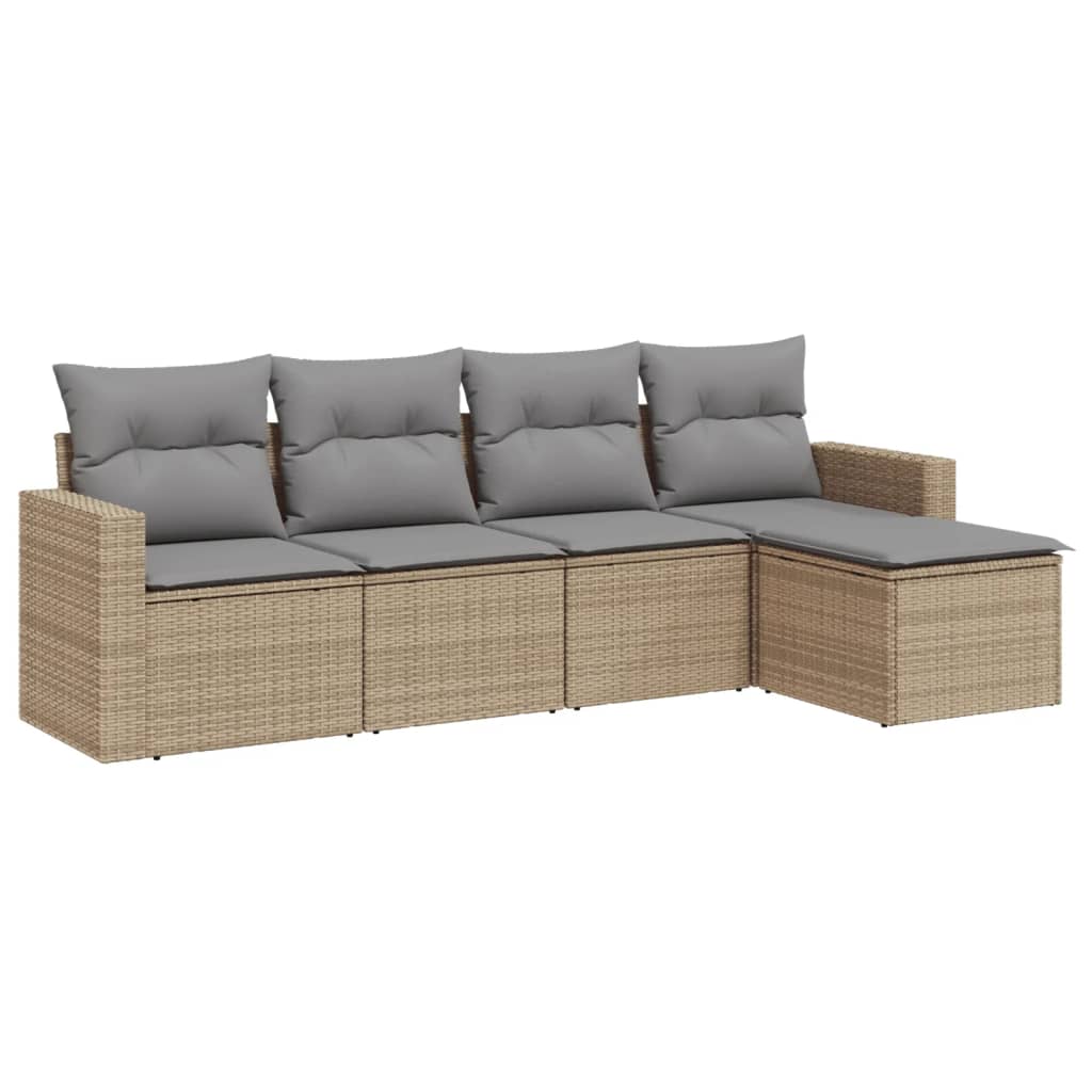 Set Divano da Giardino 5 pz con Cuscini-Sofa da Giardino-Divanetto da esterno Beige in Polyrattan 971510