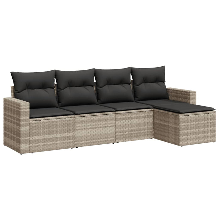 Set Divano da Giardino 5pz con Cuscini-Sofa da Giardino-Divanetto da esterno Grigio Chiaro Polyrattan 124599