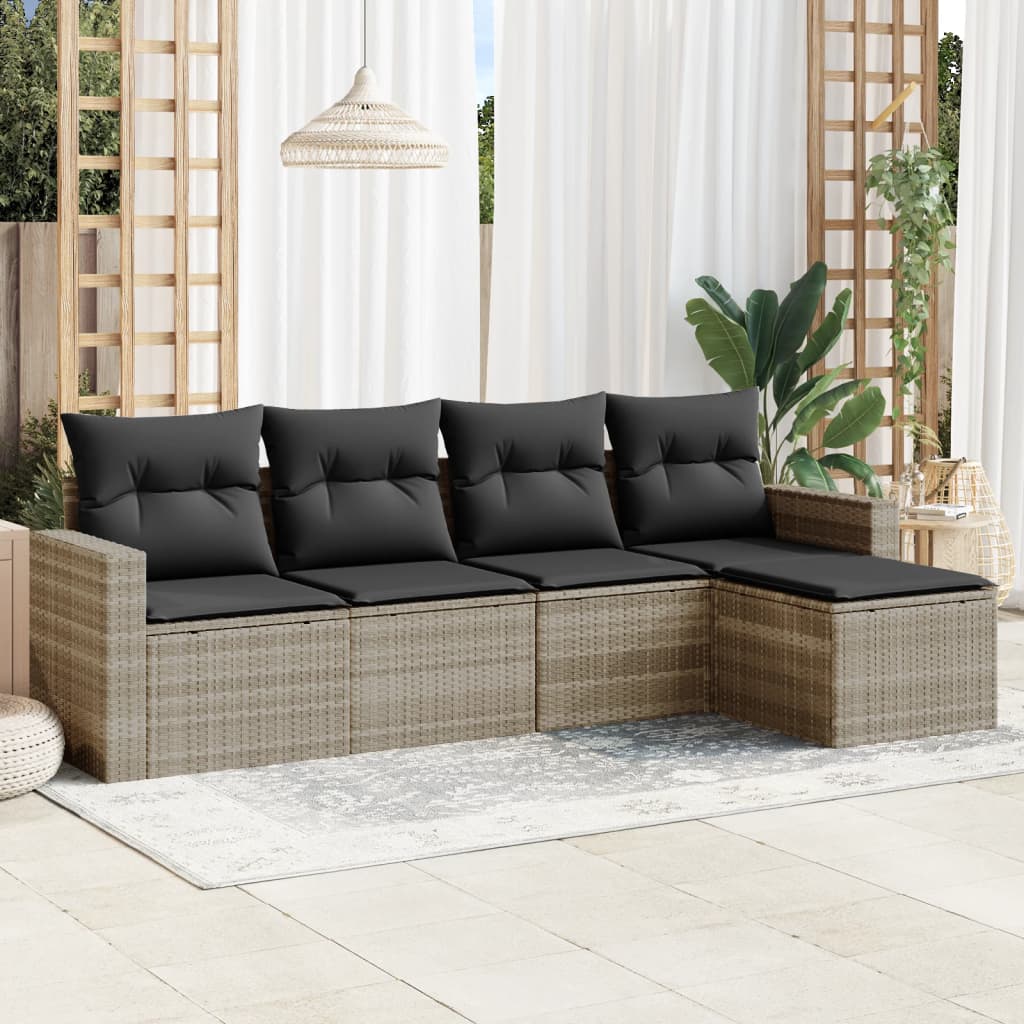 Set Divano da Giardino 5pz con Cuscini-Sofa da Giardino-Divanetto da esterno Grigio Chiaro Polyrattan 124599