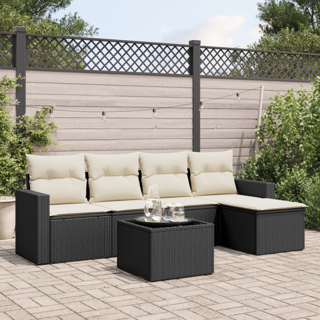 Set Divano da Giardino 6 pz con Cuscini Nero in Polyrattan 3218886