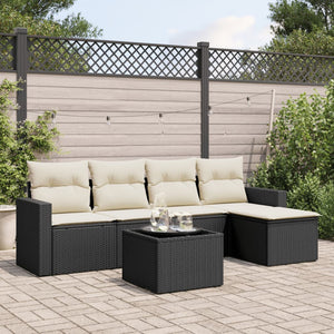 Set Divano da Giardino 6 pz con Cuscini-Sofa da Giardino-Divanetto da esterno Nero in Polyrattan 372398