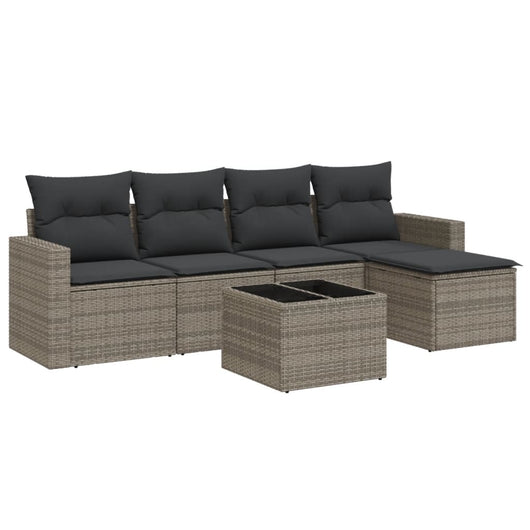 Set Divano da Giardino 6 pz con Cuscini-Sofa da Giardino-Divanetto da esterno Grigio in Polyrattan 703998