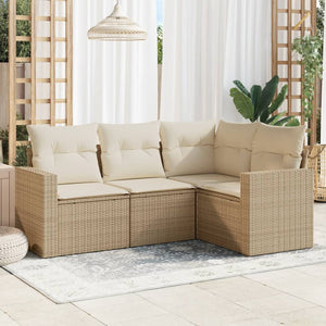 Set Divano da Giardino 4 pz con Cuscini-Sofa da Giardino-Divanetto da esterno Beige in Polyrattan 602249
