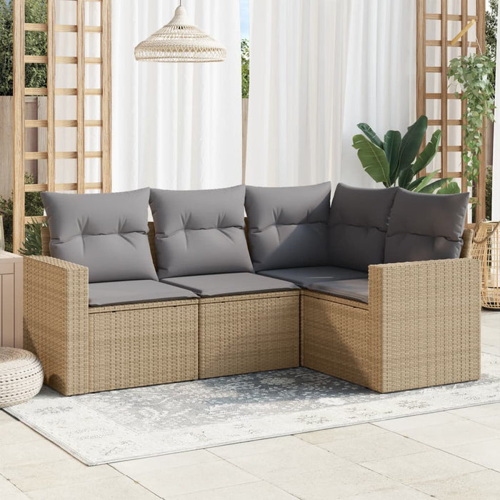 Set Divano da Giardino 4 pz con Cuscini-Sofa da Giardino-Divanetto da esterno Beige in Polyrattan 989878
