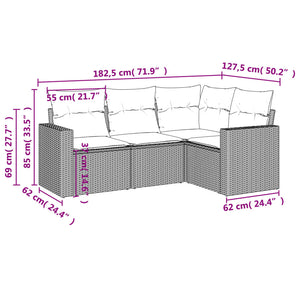 Set Divani da Giardino 4 pz con Cuscini in Polyrattan Grigio