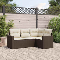 Set Divano da Giardino 4 pz con Cuscini-Sofa da Giardino-Divanetto da esterno Marrone in Polyrattan 124861
