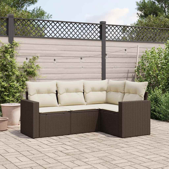 Set Divano da Giardino 4 pz con Cuscini-Sofa da Giardino-Divanetto da esterno Marrone in Polyrattan 124861